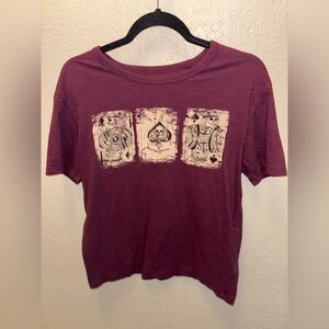 Lucky Brand Women’s Medium Maroon Playing Card Short Sleeve Tee
